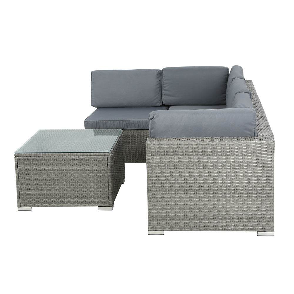 Gardeon 5-Piece Outdoor Sofa Set Wicker Couch Lounge Setting 4 Seater Grey - Outdoorium