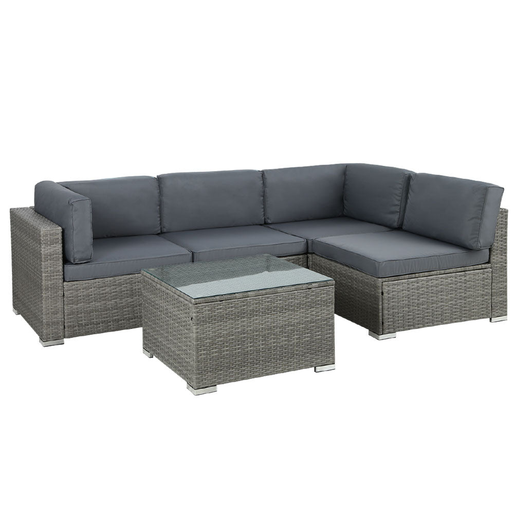 Gardeon 5-Piece Outdoor Furniture Sofa Set Wicker Lounge Setting Table Chairs - Outdoorium