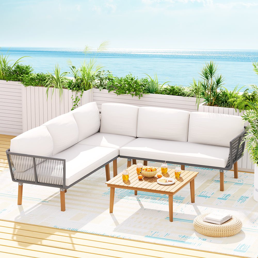 Gardeon 5-Seater Outdoor Sofa Set Wooden Lounge Setting Aluminum - Outdoorium