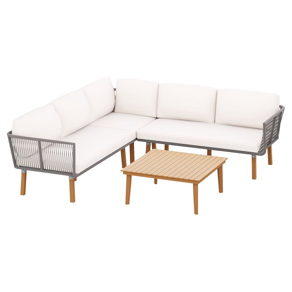 Gardeon 5-Seater Outdoor Sofa Set Wooden Lounge Setting Aluminum - Outdoorium