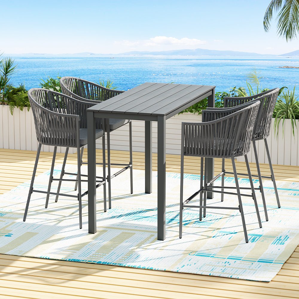 Gardeon 5pcs Outdoor Bar Table Furniture Set Chairs Table Patio Bistro 4 Seater - Outdoorium
