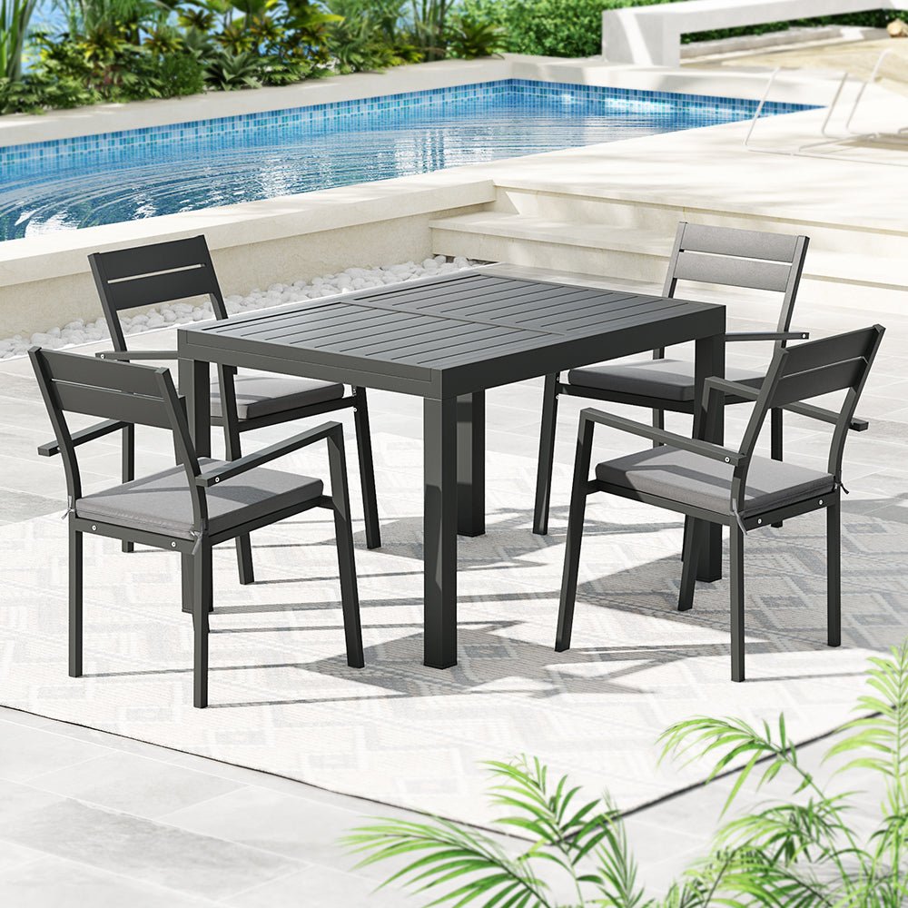 Gardeon 5pcs Outdoor Dining Set 4-Seater Aluminum Extension Table Chairs Lounge - Outdoorium