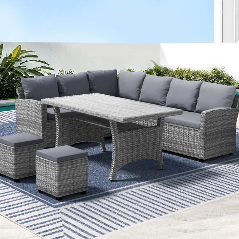 Gardeon 9-Seater Outdoor Dining Set Patio Furniture Wicker Lounge Table Chairs - Outdoorium