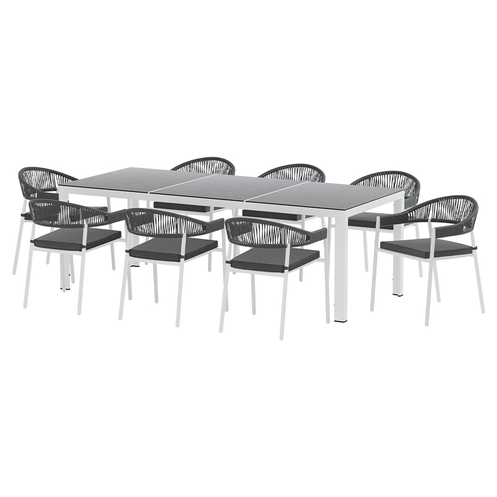 Gardeon 9PCS Outdoor Dining Set Table Chairs Patio Rope Lounge Setting 8-seater - Outdoorium