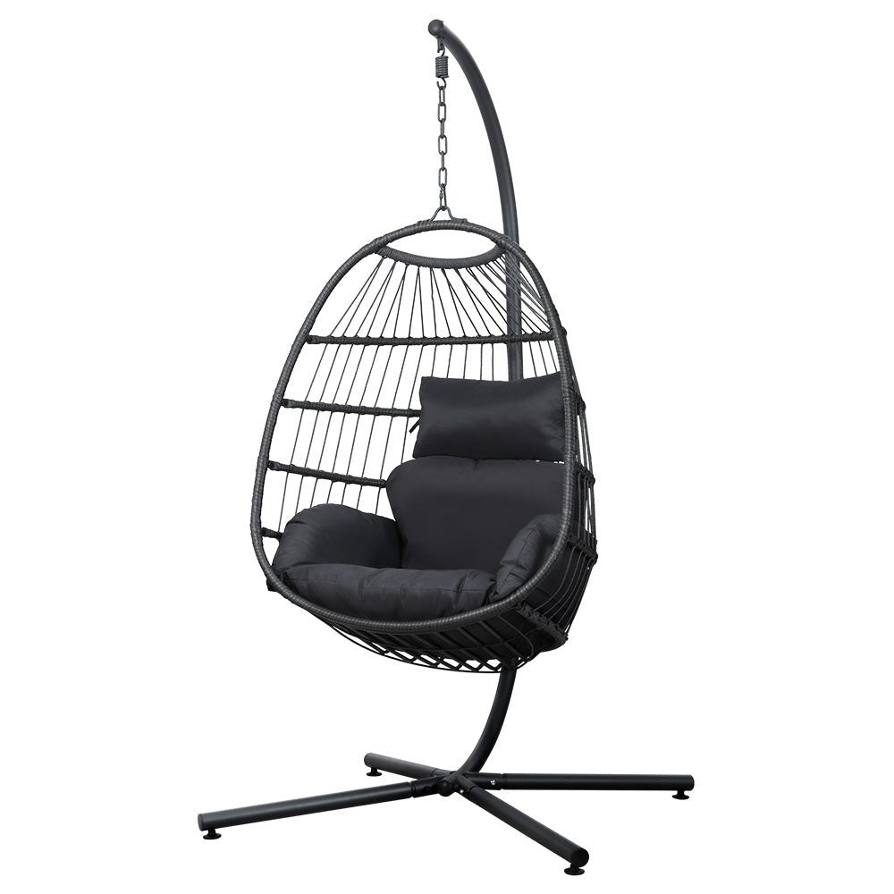 Gardeon Egg Swing Chair Hammock Stand Outdoor Furniture Hanging Wicker Seat Grey - Outdoorium