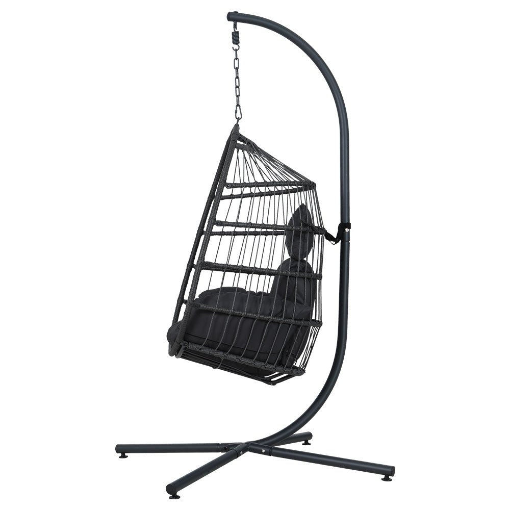 Gardeon Egg Swing Chair Hammock Stand Outdoor Furniture Hanging Wicker Seat Grey - Outdoorium