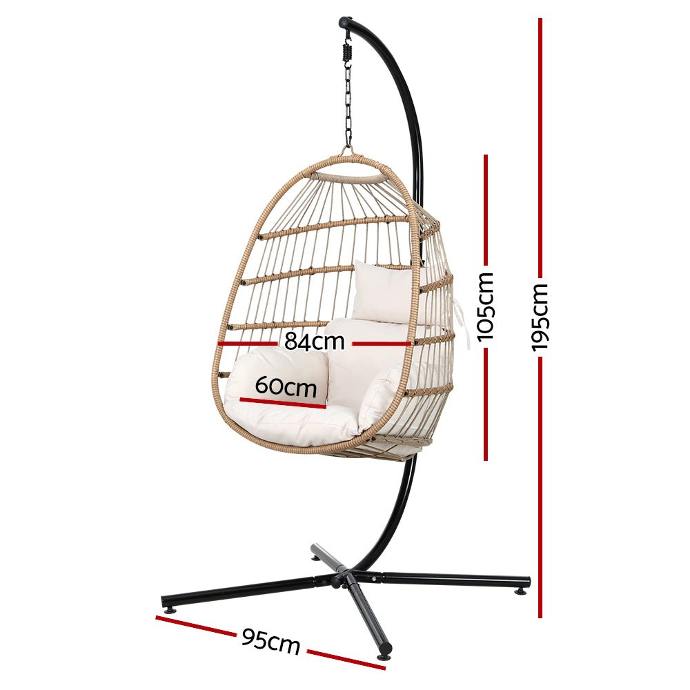 Gardeon Egg Swing Chair Hammock With Stand Outdoor Furniture Hanging Wicker Seat - Outdoorium