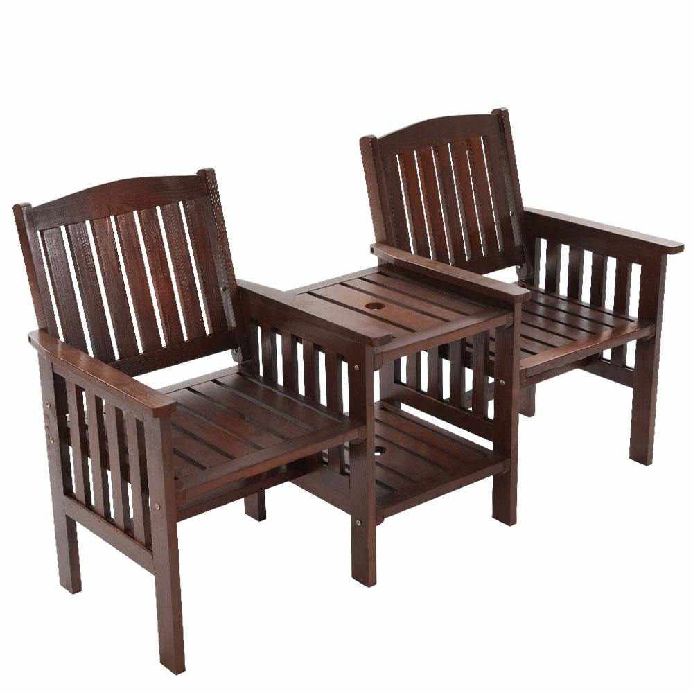 Gardeon Garden Bench Chair Table Loveseat Wooden Outdoor Furniture Patio Park Charcoal Brown - Outdoorium