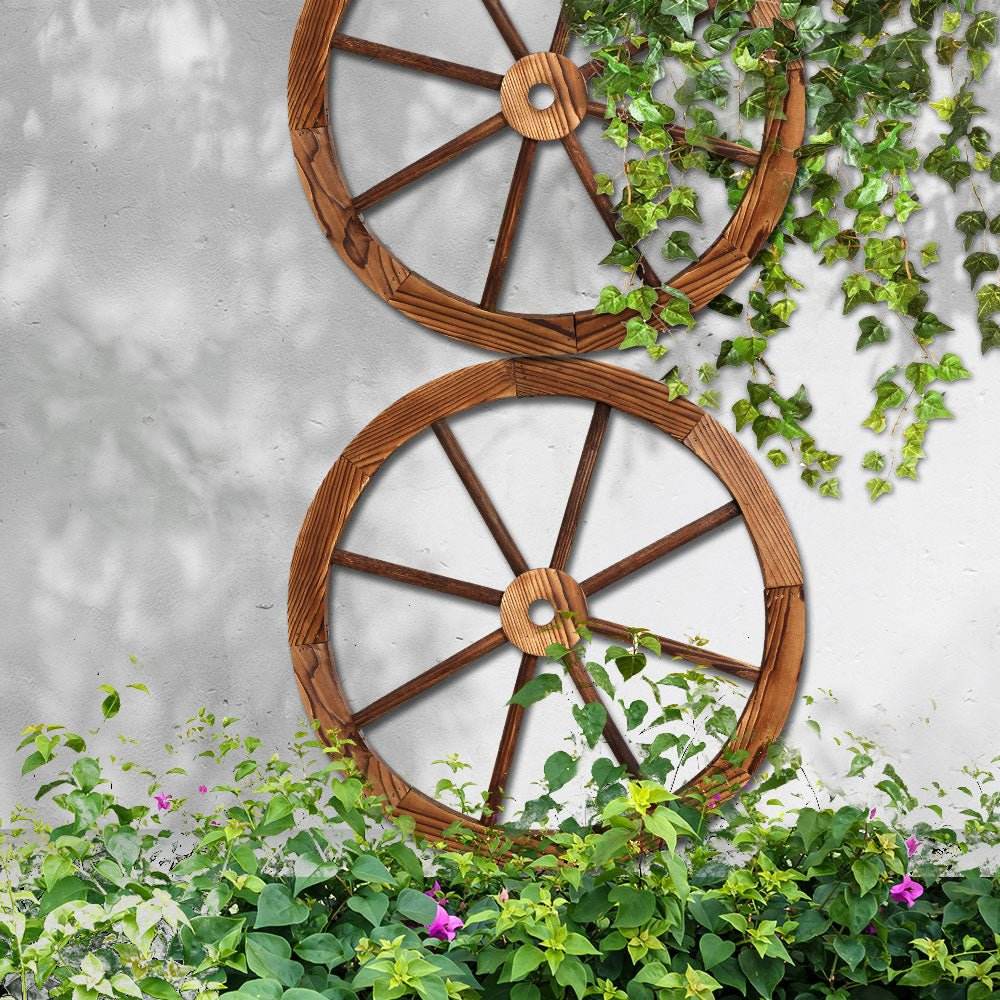 Gardeon Garden Decor Outdoor Ornament 2X Wooden Wagon Wheel | Outdoorium