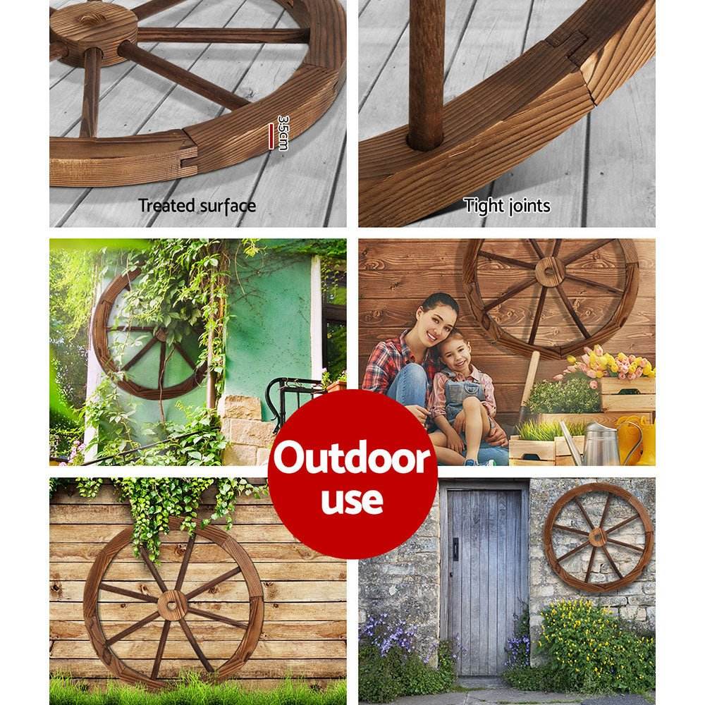 Gardeon Garden Decor Outdoor Ornament 2X Wooden Wagon Wheel | Outdoorium