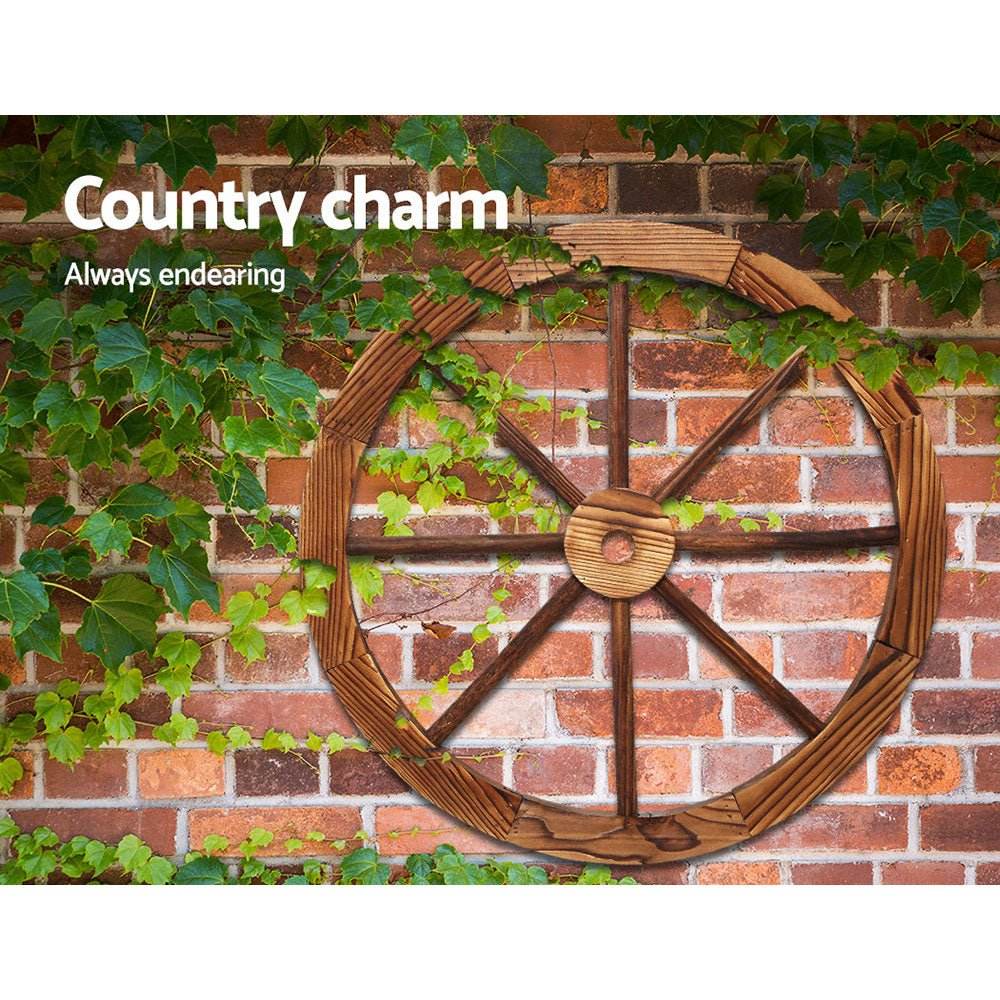 Gardeon Garden Decor Outdoor Ornament 2X Wooden Wagon Wheel | Outdoorium