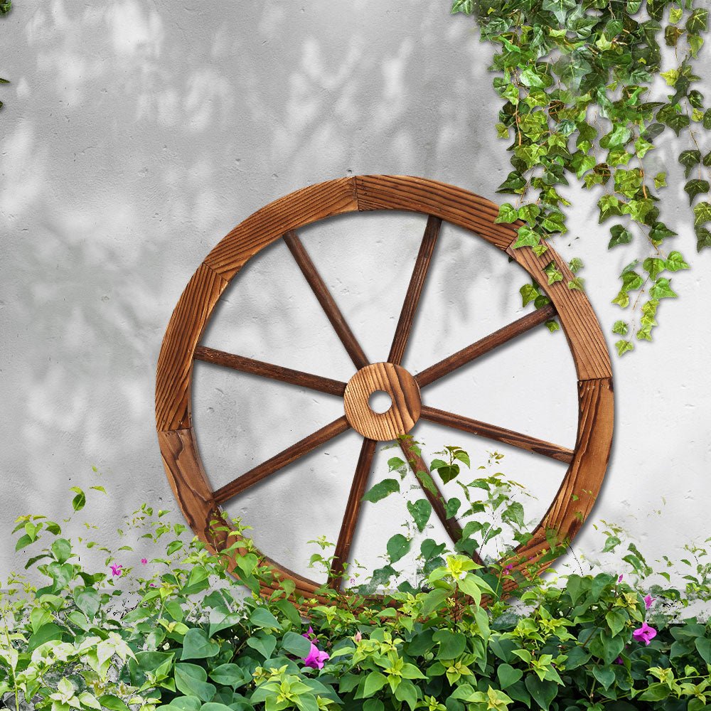 Gardeon Garden Decor Outdoor Ornament Wooden Wagon Wheel - Outdoorium