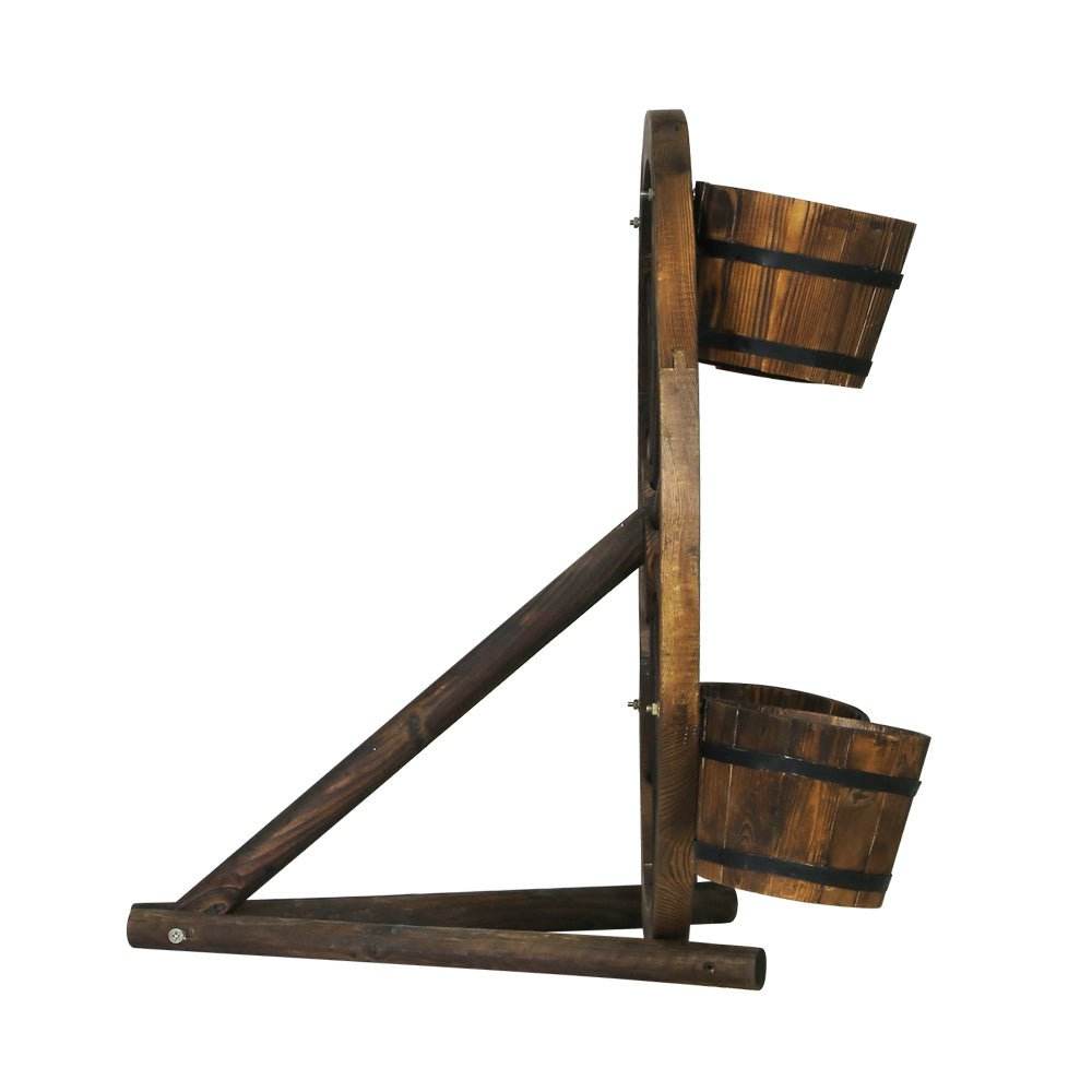 Gardeon Garden Decor Plant Stand Outdoor Ornament Wooden Wagon Wheel 80cm - Outdoorium
