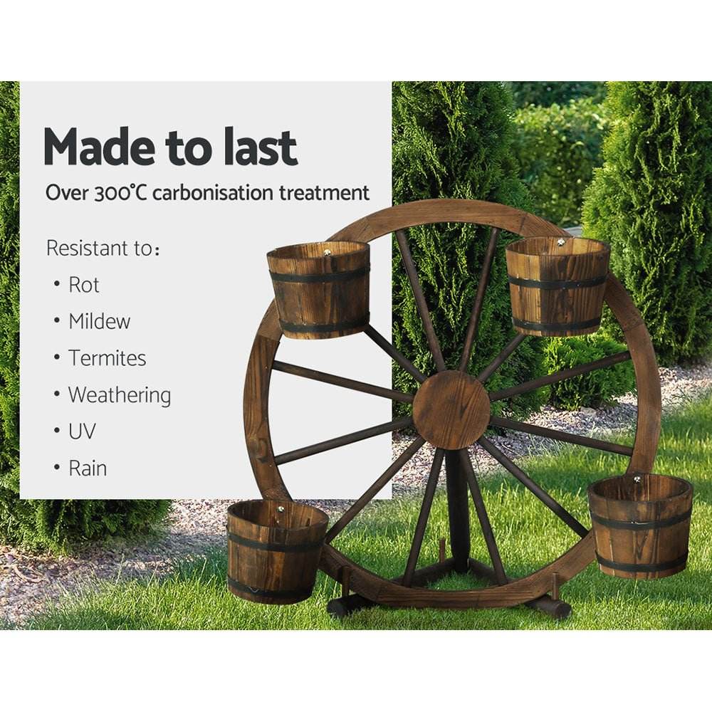 Gardeon Garden Decor Plant Stand Outdoor Ornament Wooden Wagon Wheel 80cm - Outdoorium