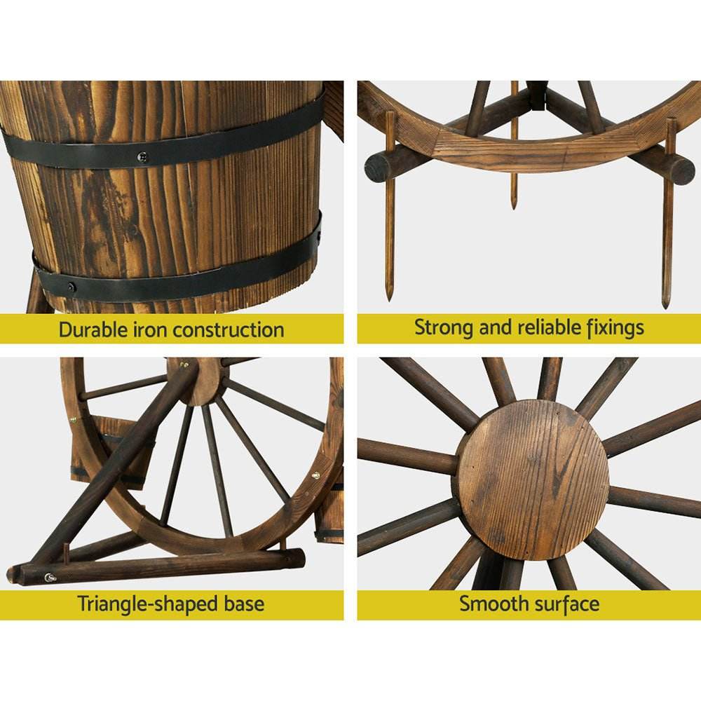 Gardeon Garden Decor Plant Stand Outdoor Ornament Wooden Wagon Wheel 80cm - Outdoorium