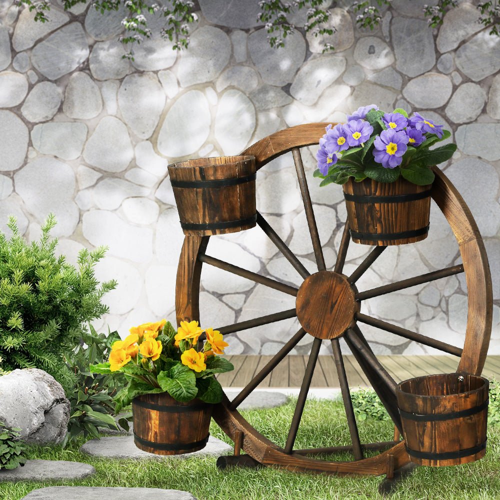 Gardeon Garden Ornaments Decor Wooden Wagon Wheel Rustic Outdoor Planter flower - Outdoorium