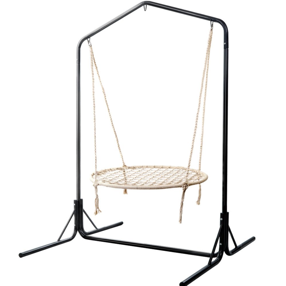 Gardeon Hammock Chair Kids Swing with Stand 100cm - Cream - Outdoorium