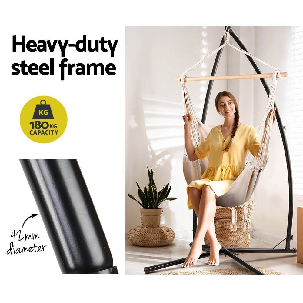Gardeon Hammock Chair Outdoor Camping Hanging with Steel Stand Cream - Outdoorium