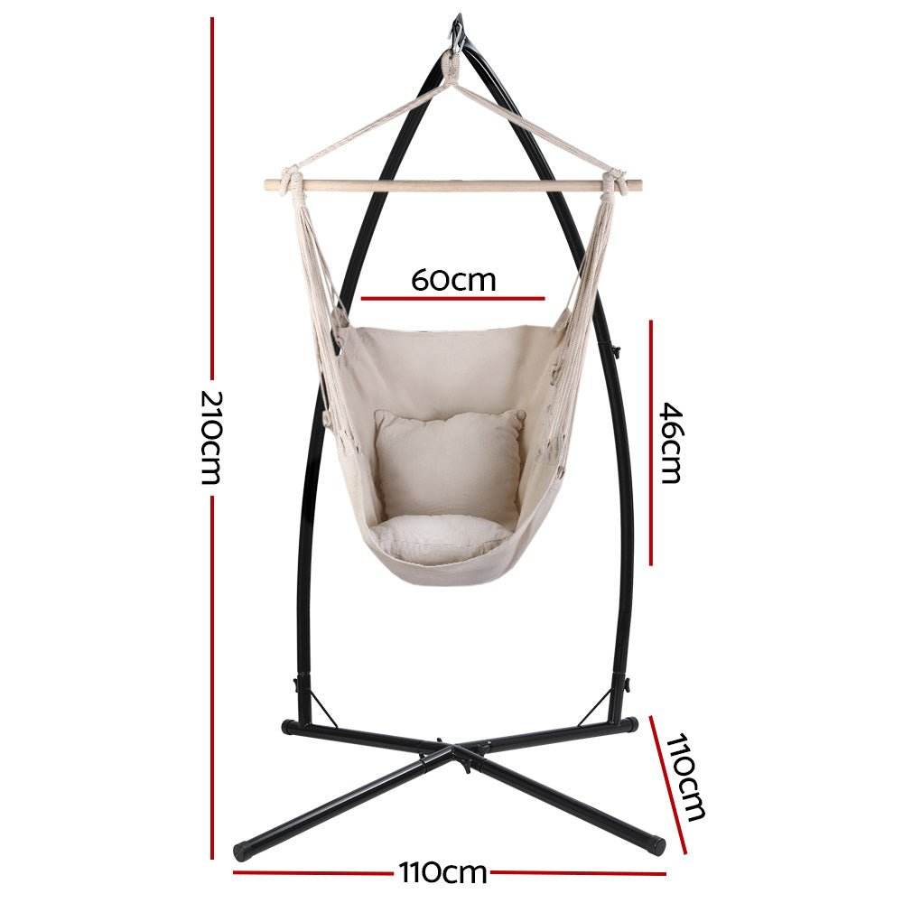 Gardeon Hammock Chair Outdoor Camping Hanging with Steel Stand Cream - Outdoorium