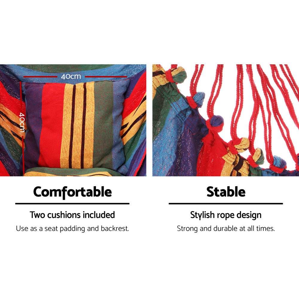 Gardeon Hammock Chair Outdoor Camping Hanging with Steel Stand Rainbow - Outdoorium