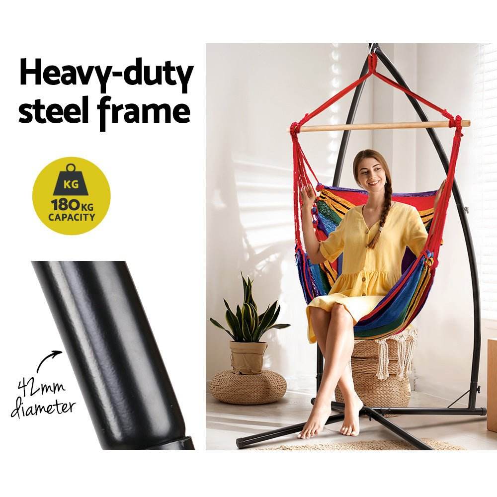 Gardeon Hammock Chair Outdoor Camping Hanging with Steel Stand Rainbow - Outdoorium