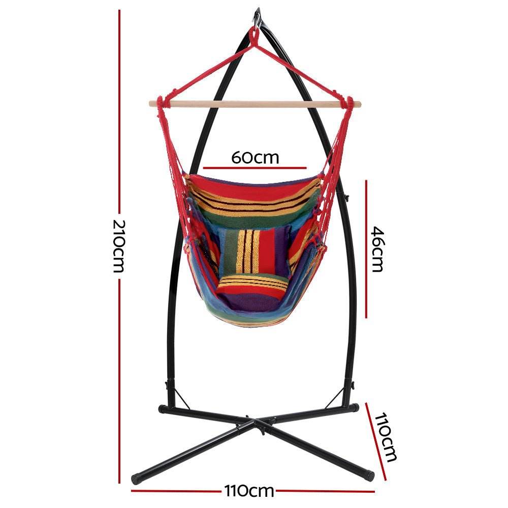 Gardeon Hammock Chair Outdoor Camping Hanging with Steel Stand Rainbow - Outdoorium
