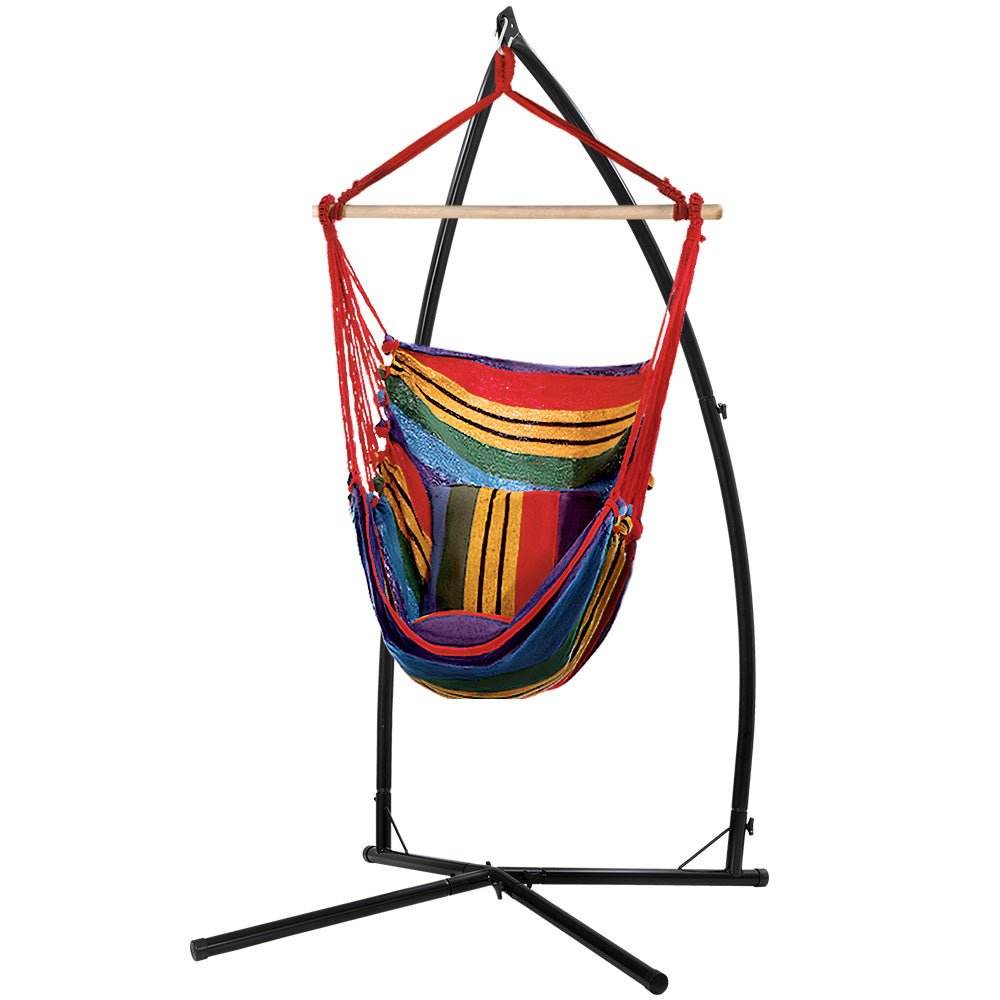 Gardeon Hammock Chair Outdoor Camping Hanging with Steel Stand Rainbow - Outdoorium