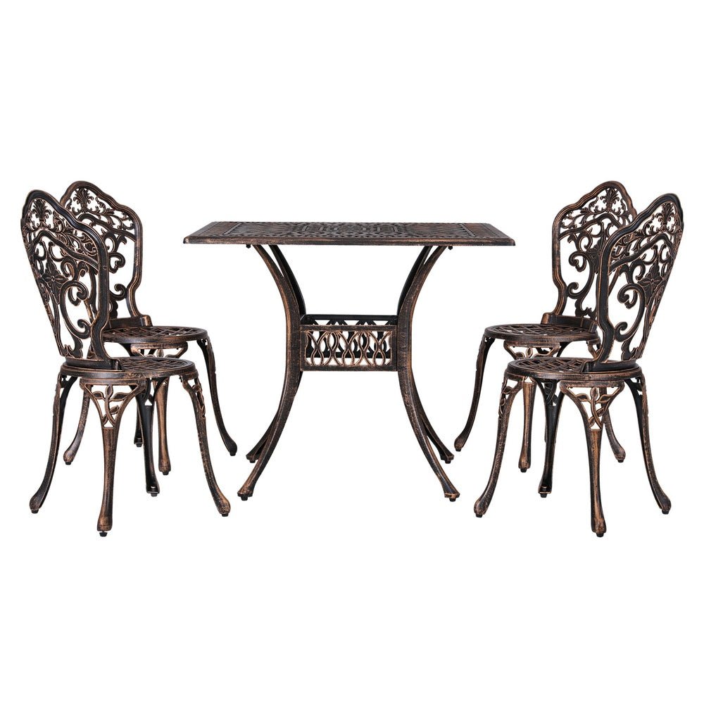 Gardeon Outdoor Dining Set 5 Piece Chairs Table Cast Aluminum Patio Brown - Outdoorium