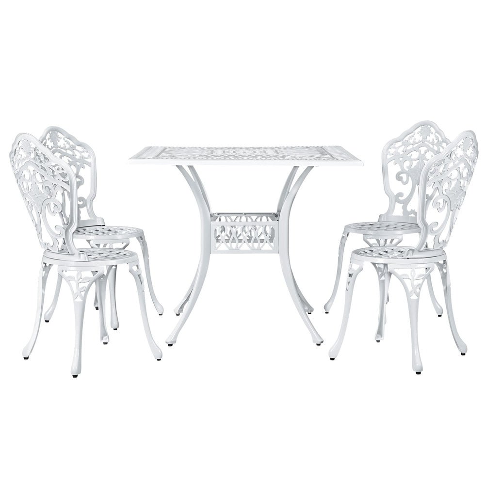 Gardeon Outdoor Dining Set 5 Piece Chairs Table Cast Aluminum Patio White - Outdoorium