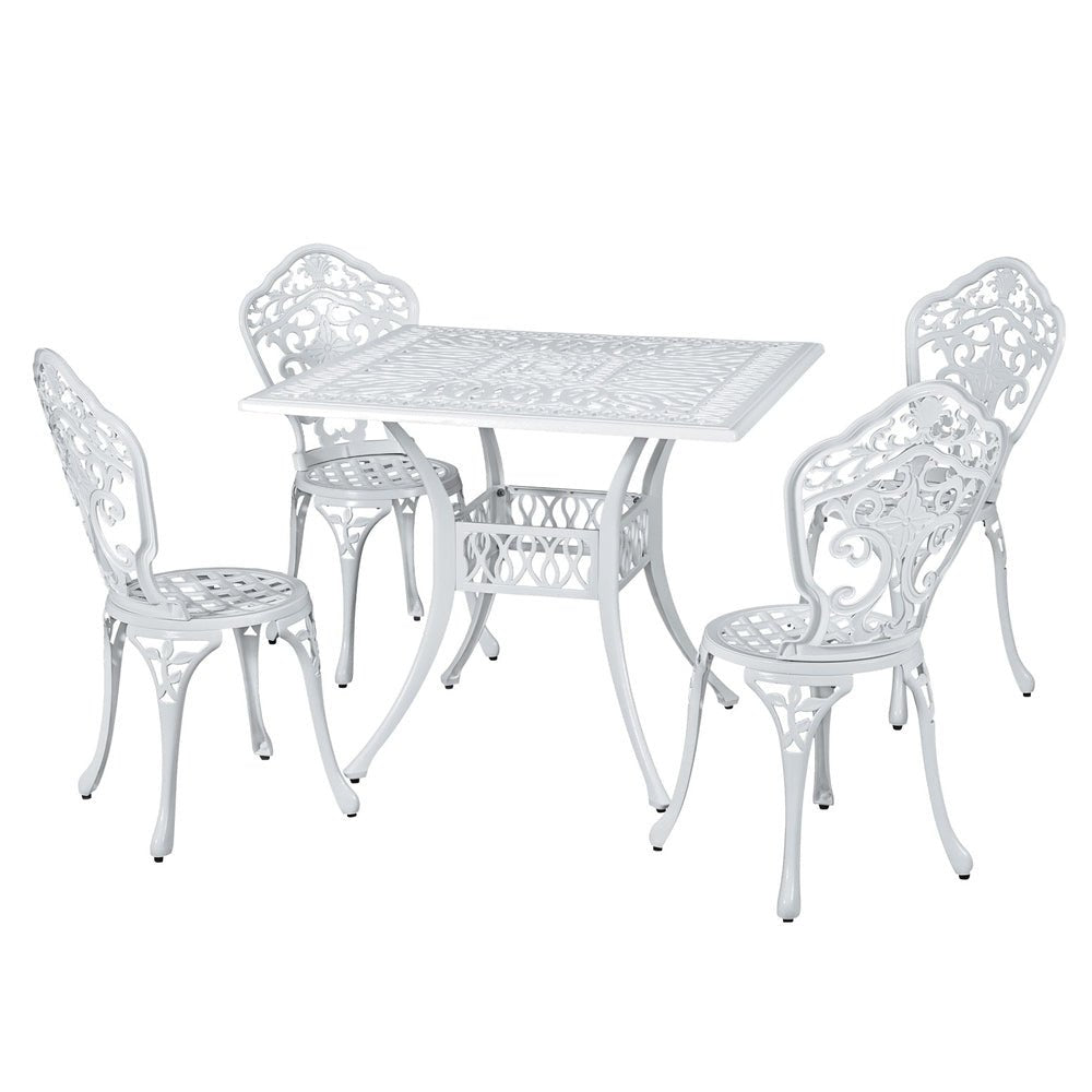 Gardeon Outdoor Dining Set 5 Piece Chairs Table Cast Aluminum Patio White - Outdoorium