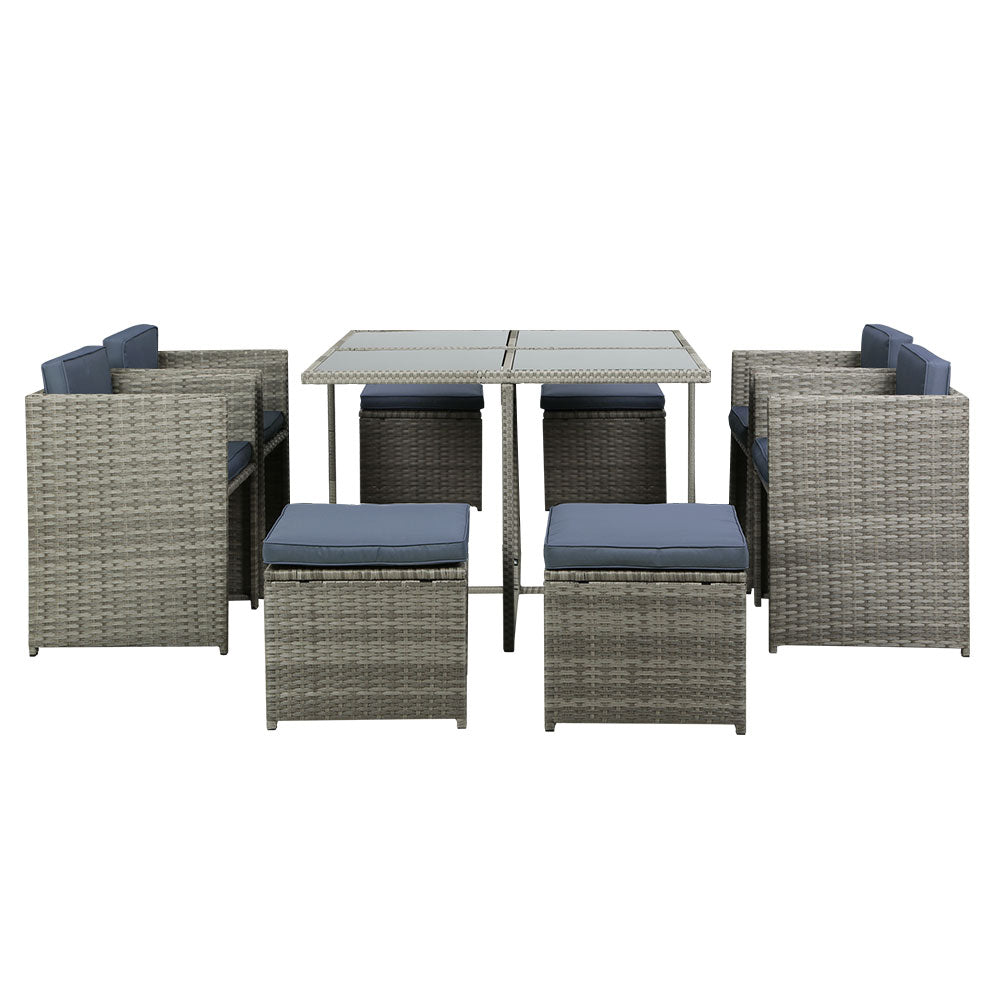 Gardeon Outdoor Dining Set 9 Piece Wicker Table Chairs Setting Grey - Outdoorium