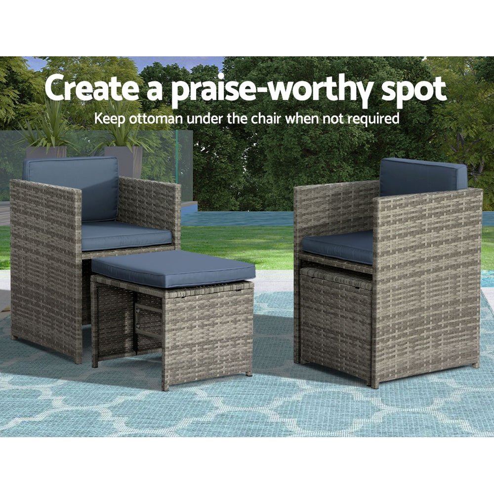 Gardeon Outdoor Dining Set 9 Piece Wicker Table Chairs Setting Grey - Outdoorium