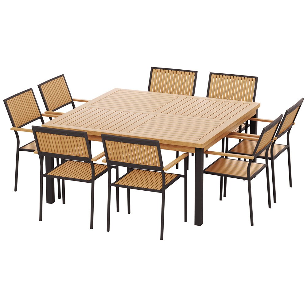 Gardeon Outdoor Dining Set 9 Piece Wooden Table Chairs Setting - Outdoorium