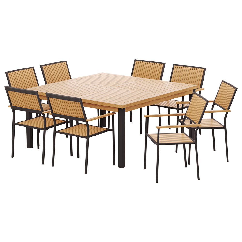 Gardeon Outdoor Dining Set 9 Piece Wooden Table Chairs Setting - Outdoorium