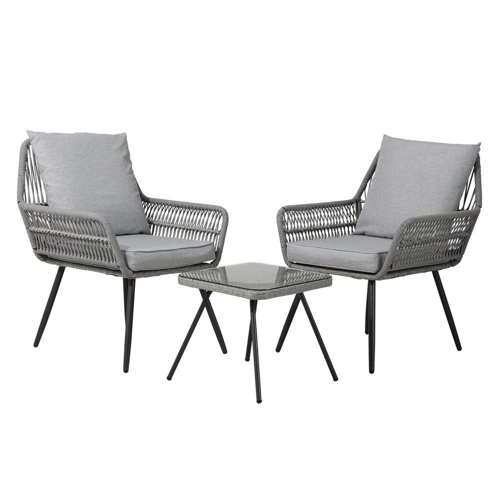 Gardeon Outdoor Furniture 3-Piece Lounge Setting Chairs Table Bistro Set Patio - Outdoorium