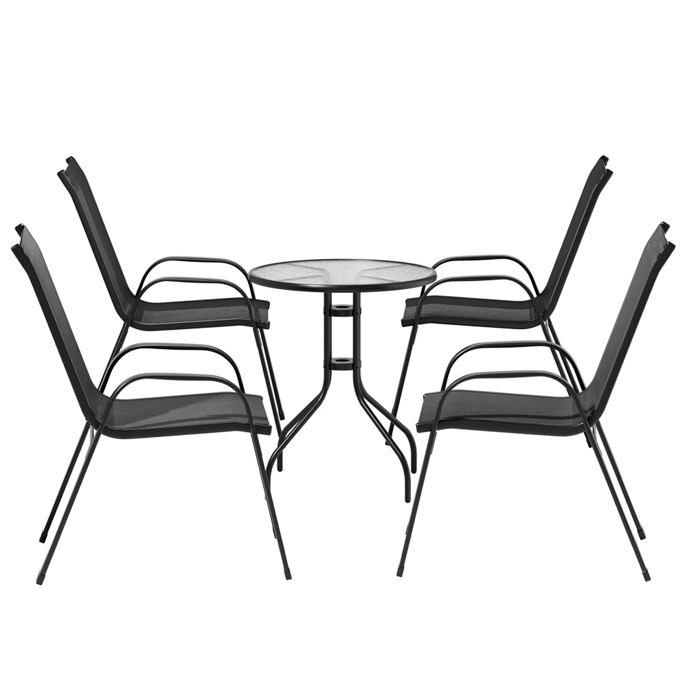 Gardeon Outdoor Furniture 5PC Table and chairs Stackable Bistro Set Patio Coffee - Outdoorium