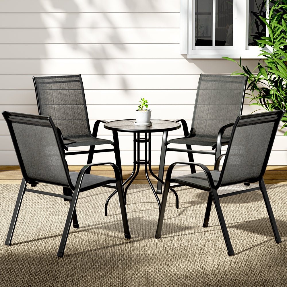 Gardeon Outdoor Furniture 5PC Table and chairs Stackable Bistro Set Patio Coffee - Outdoorium