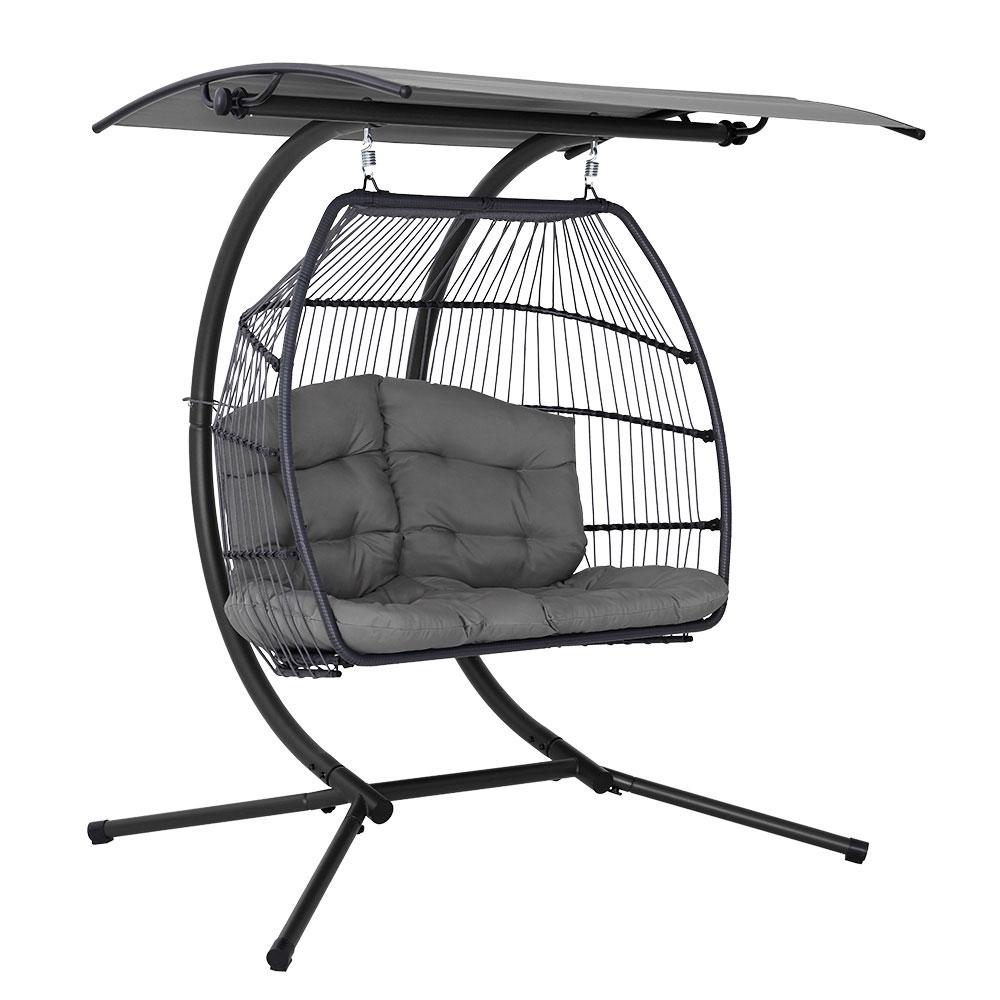 Gardeon Outdoor Furniture Lounge Hanging Swing Chair Egg Hammock Stand Rattan Wicker Grey - Outdoorium