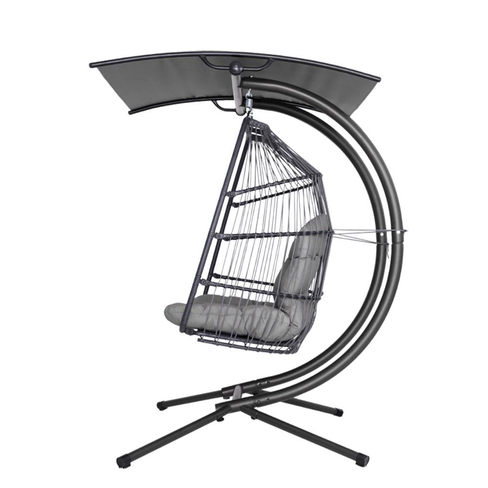 Gardeon Outdoor Furniture Lounge Hanging Swing Chair Egg Hammock Stand Rattan Wicker Grey - Outdoorium