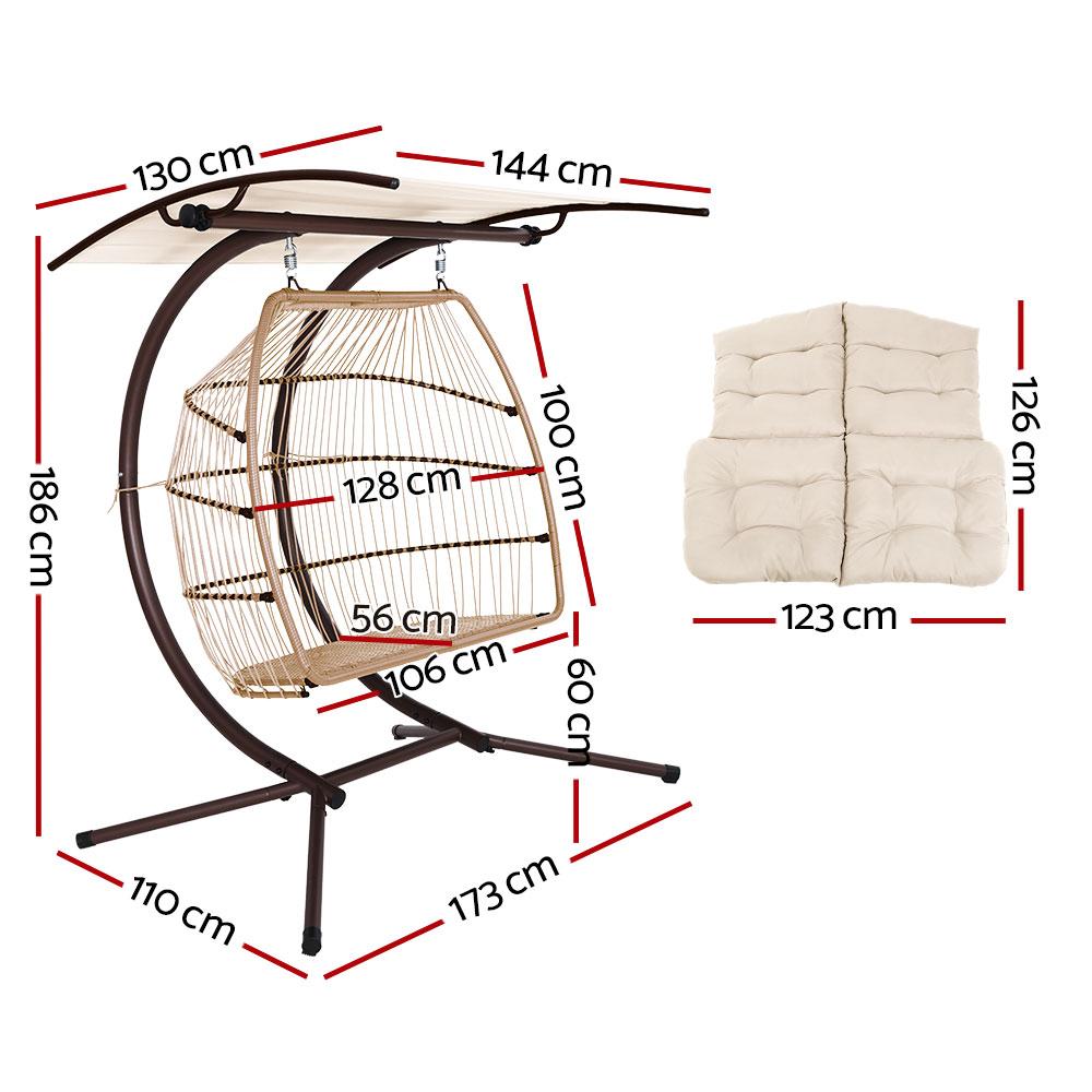 Gardeon Outdoor Furniture Lounge Hanging Swing Chair Egg Hammock Stand Rattan Wicker Latte - Outdoorium