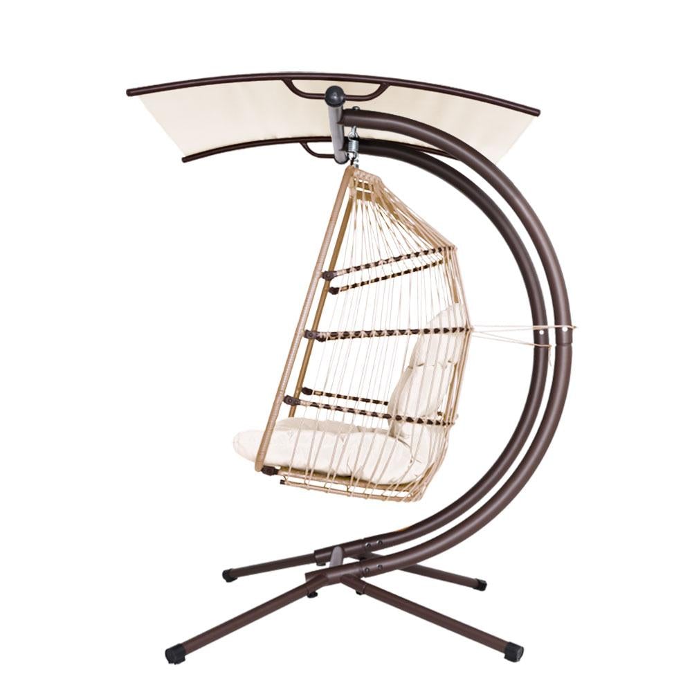 Gardeon Outdoor Furniture Lounge Hanging Swing Chair Egg Hammock Stand Rattan Wicker Latte - Outdoorium