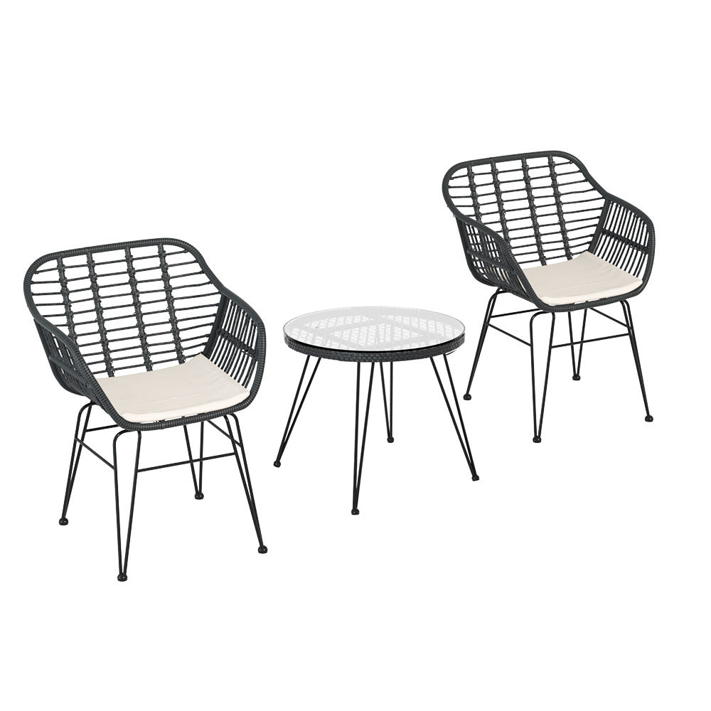 Gardeon Outdoor Furniture Lounge Setting 3-Piece Bistro Set Table Chairs Patio - Outdoorium