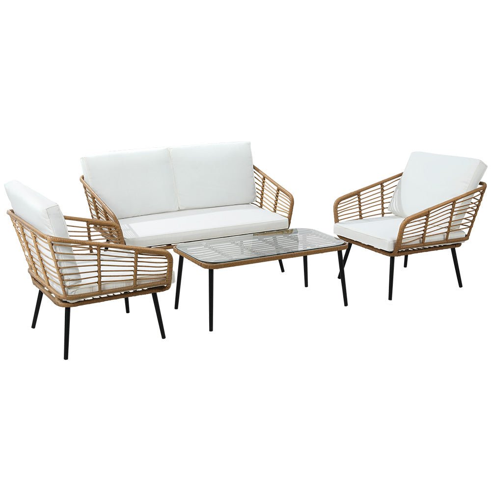 Gardeon Outdoor Furniture Sofa Set 4 Piece Rattan Lounge Set Table Chairs - Outdoorium