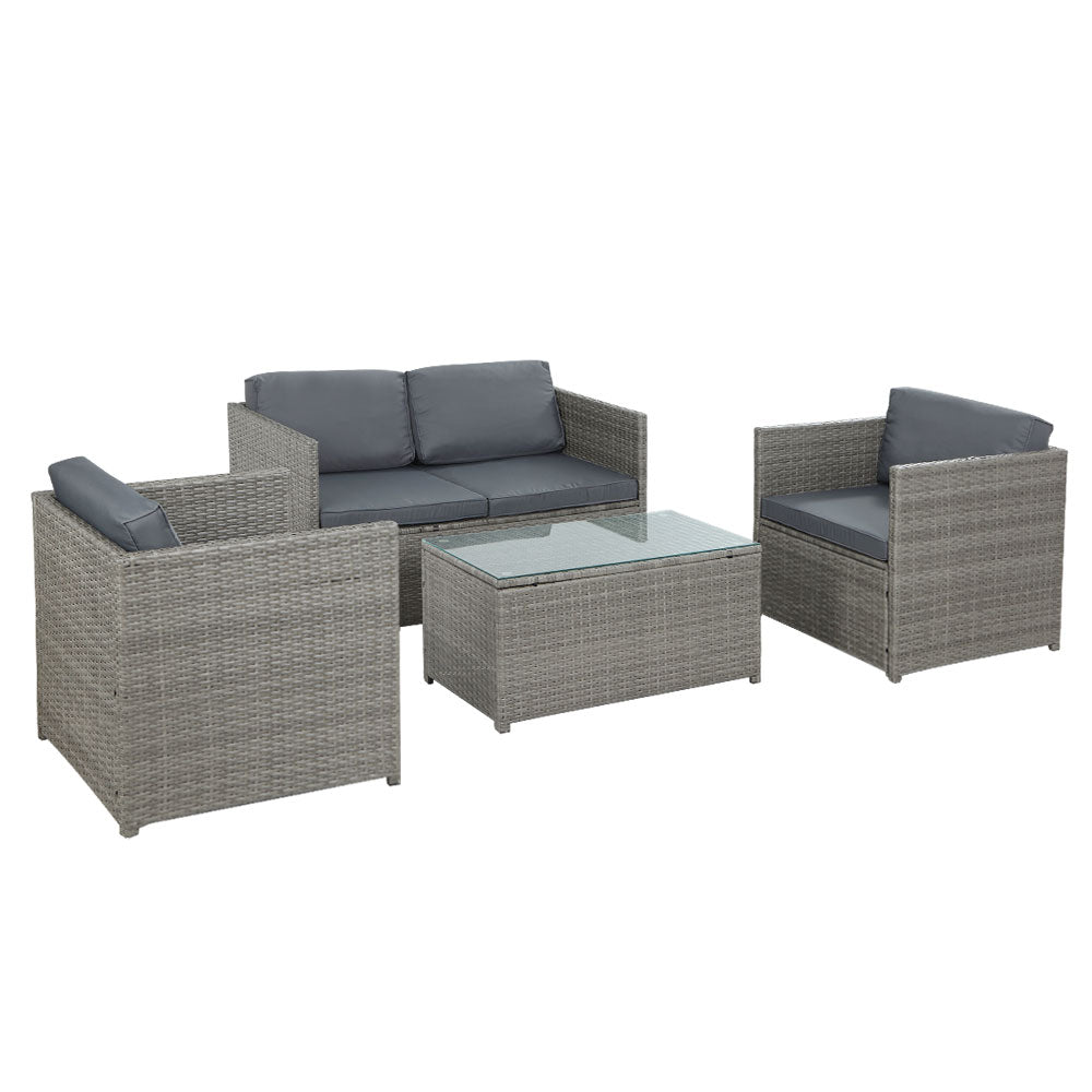 Gardeon Outdoor Furniture Sofa Set 4-Seater Wicker Lounge Setting Table Chairs - Outdoorium