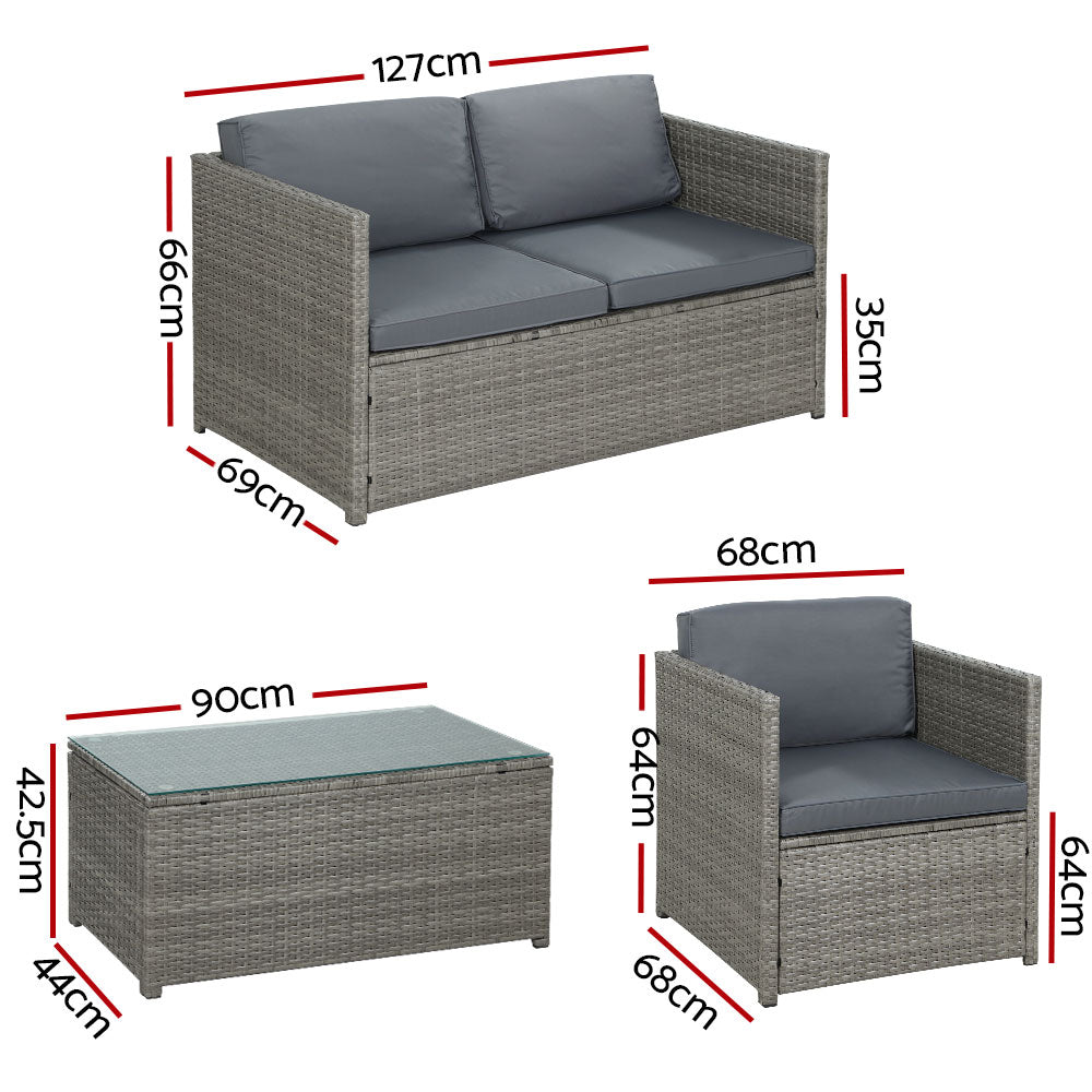 Gardeon Outdoor Furniture Sofa Set 4-Seater Wicker Lounge Setting Table Chairs - Outdoorium