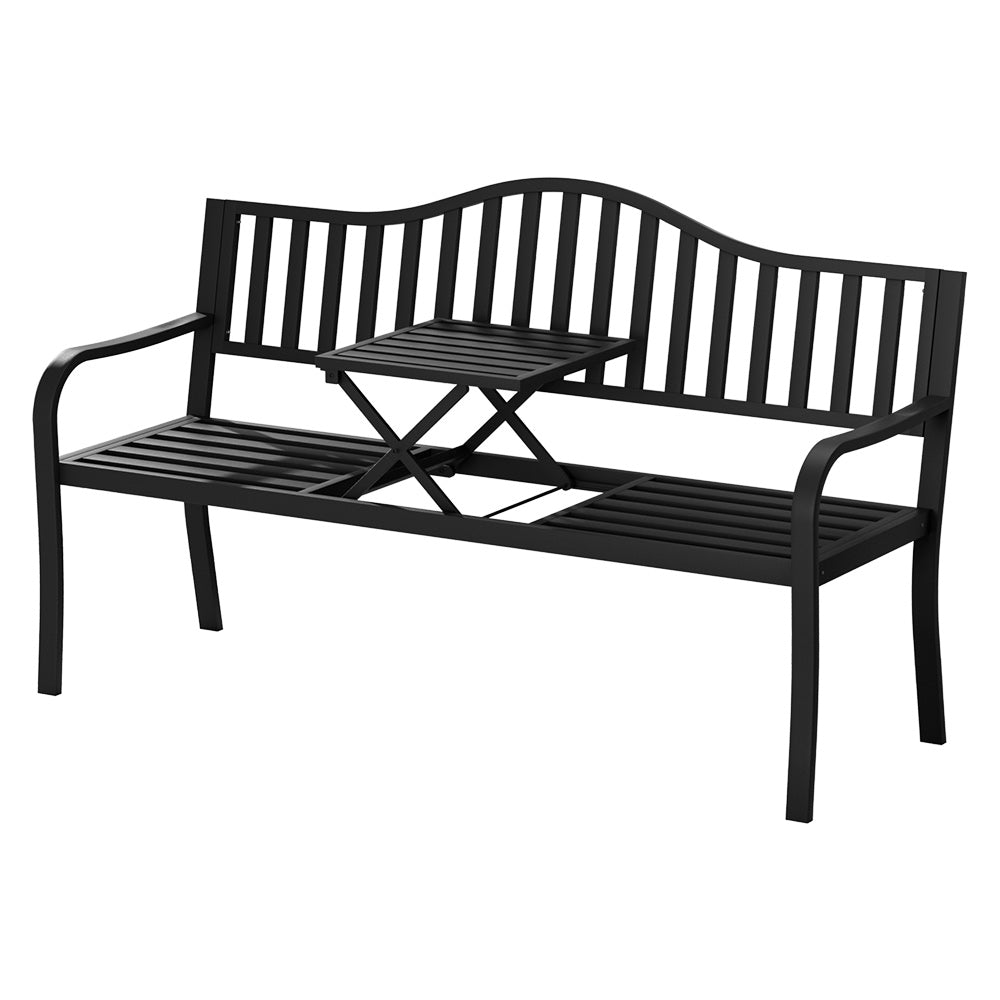 Gardeon Outdoor Garden Bench Seat Loveseat Steel Foldable Table Patio Furniture Black - Outdoorium