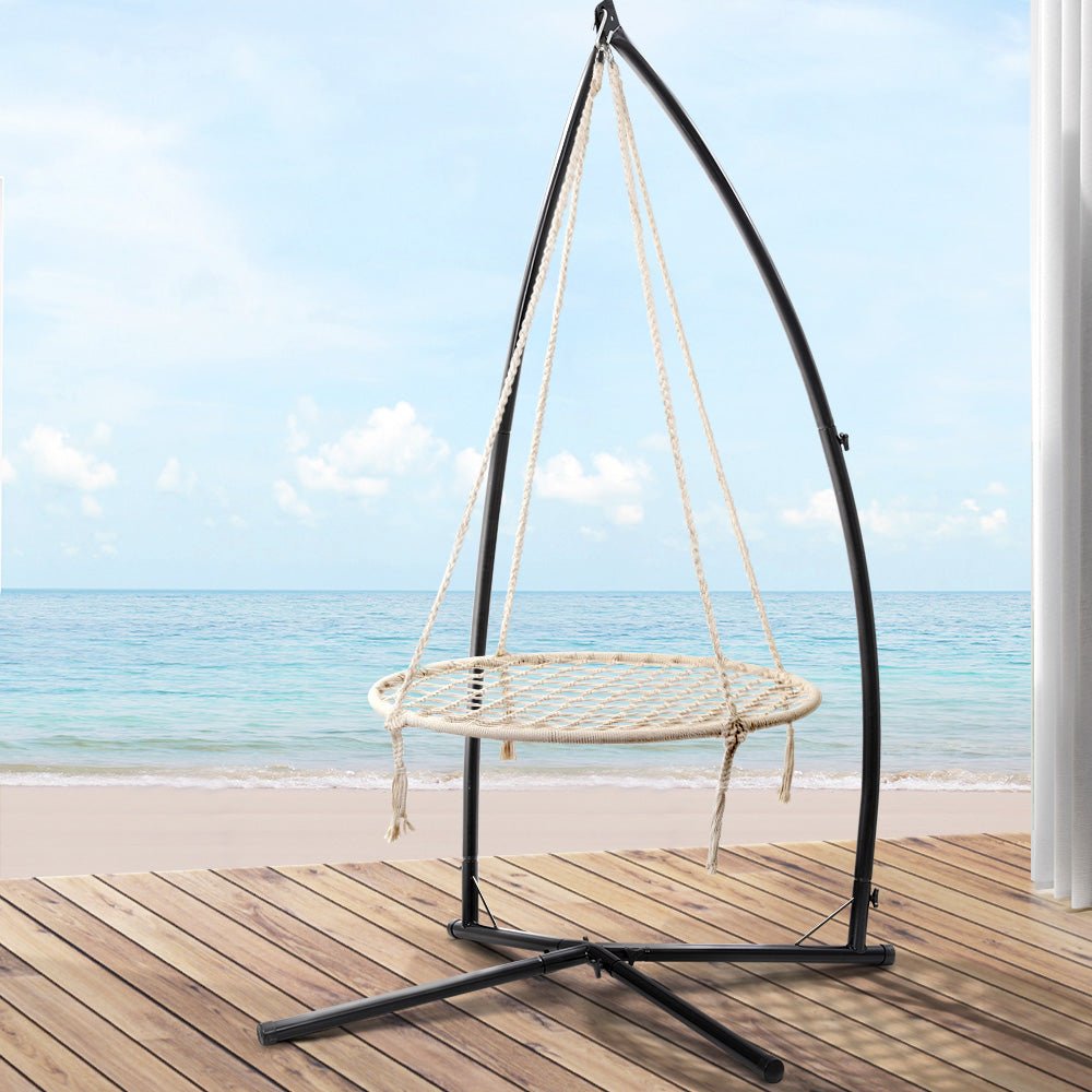 Gardeon Outdoor Hammock Chair with Stand 100cm - Cream - Outdoorium