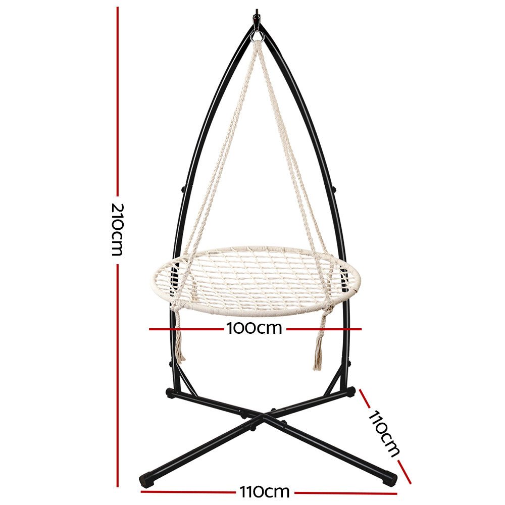 Gardeon Outdoor Hammock Chair with Stand 100cm - Cream - Outdoorium