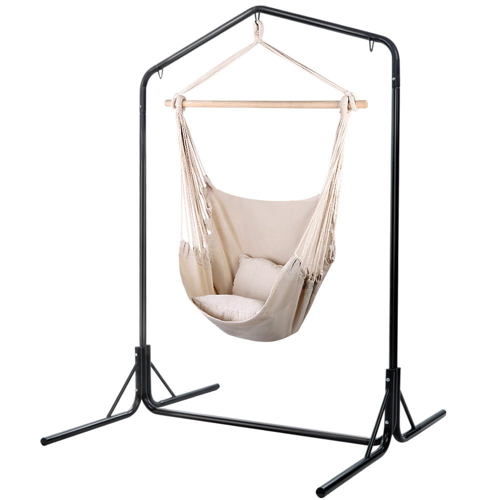 Gardeon Outdoor Hammock Chair with Stand Hanging Hammock with Pillow Cream - Outdoorium