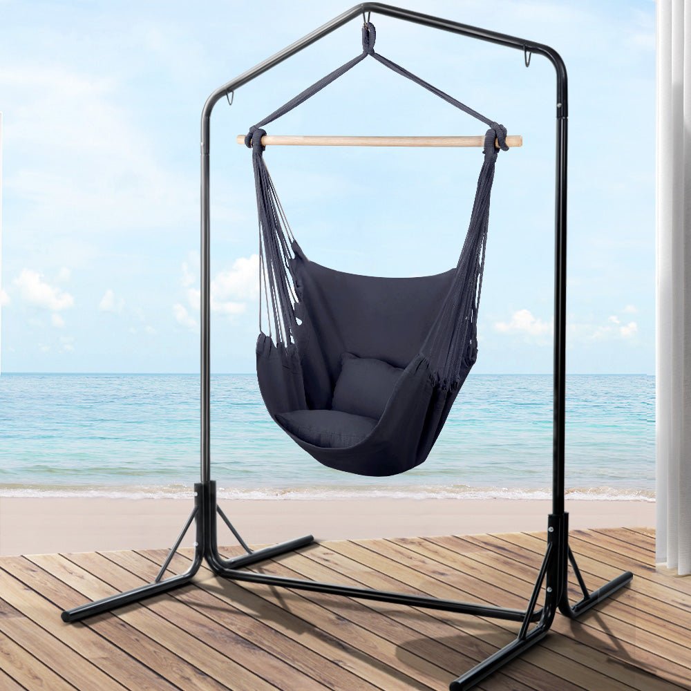 Gardeon Outdoor Hammock Chair with Stand Swing Hanging Hammock with Pillow Grey - Outdoorium